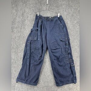BDG Baggy Cargo Dark Wash High Rise Women’s Large Skater Grunge Strappy Wide Leg